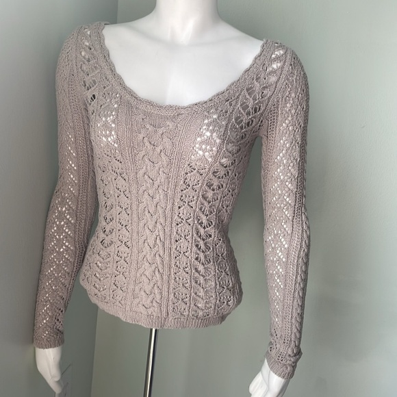 Free People Size Small Tie Back Sweater Ivory Pointelle Bow - Picture 5 of 8